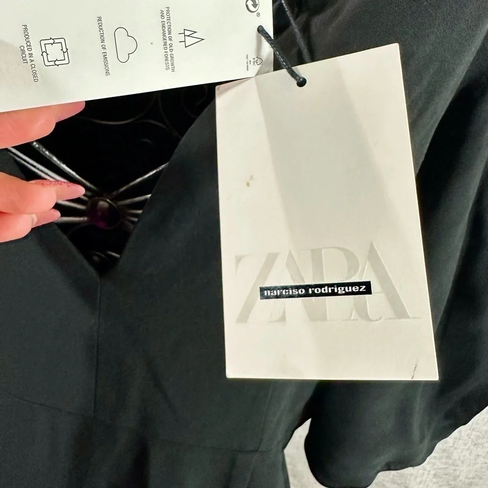 NWT zara narciso rodriguez black v neck midi dress size L